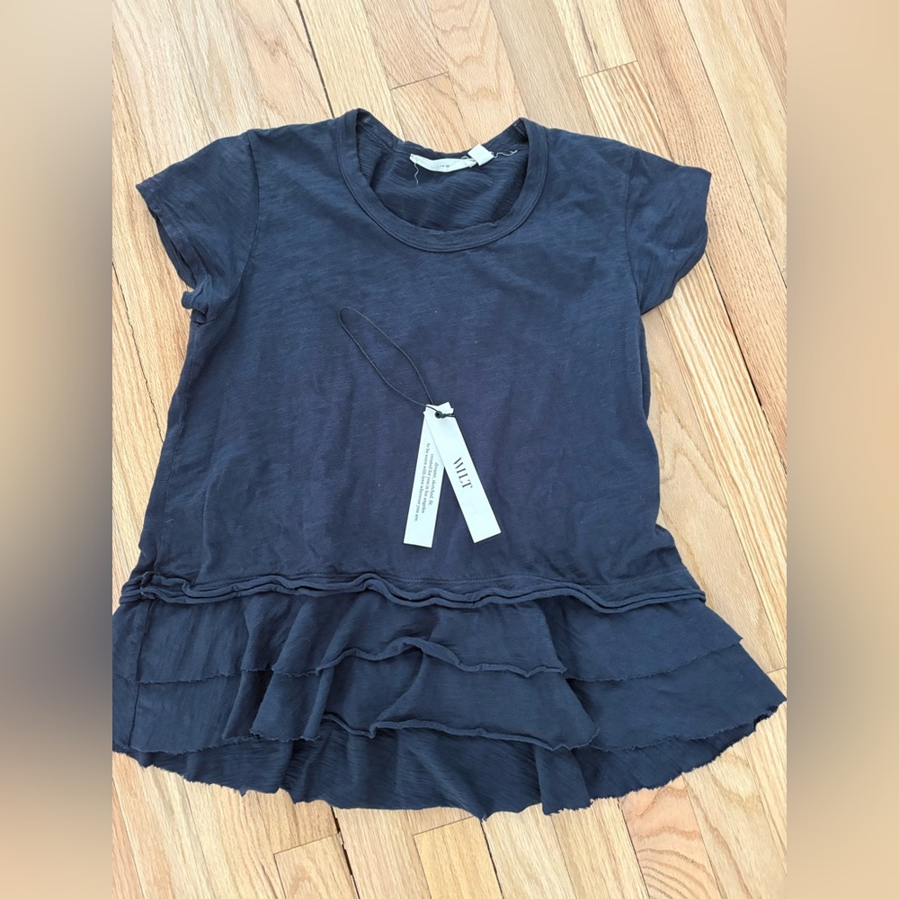 WILT ruffled hem t shirt navy xs